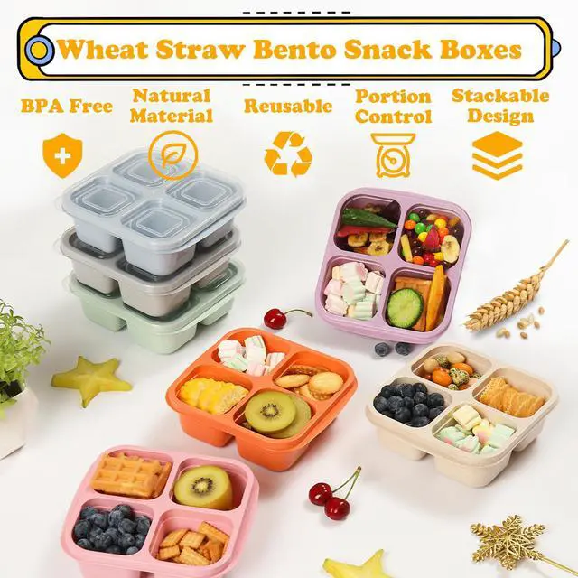 Alt view image 4 of 7 - 4 Pack Meal Prep Containers, 4 Compartment Bento Snack Boxes, Reusable Divided Lunch Box Containers for Adults, Kids, Toddlers, Travel, Work, School