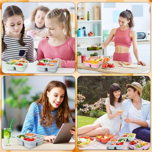 Alt view image 7 of 7 - 4 Pack Meal Prep Containers, 4 Compartment Bento Snack Boxes, Reusable Divided Lunch Box Containers for Adults, Kids, Toddlers, Travel, Work, School