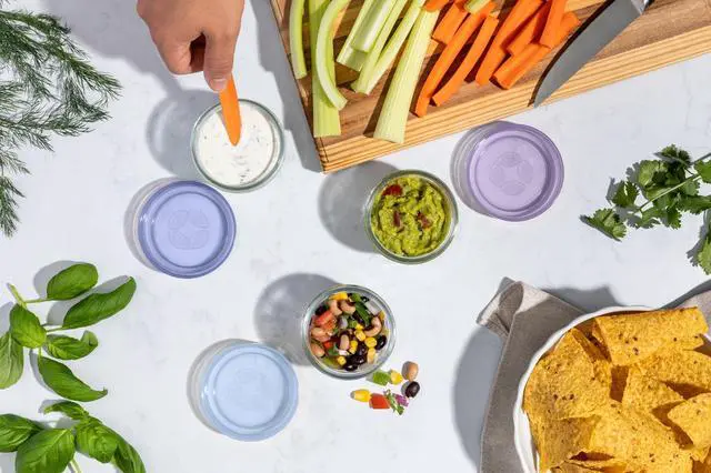 Alt view image 2 of 4 - Color Lock 3-Pack 4oz Reusable Glass Condiment Containers with Screw-on Leak-Proof Lid, Perfect for Salad Dressing Sauce Dips, Lunchbox Picnic, BPA-Free, Purple Rain