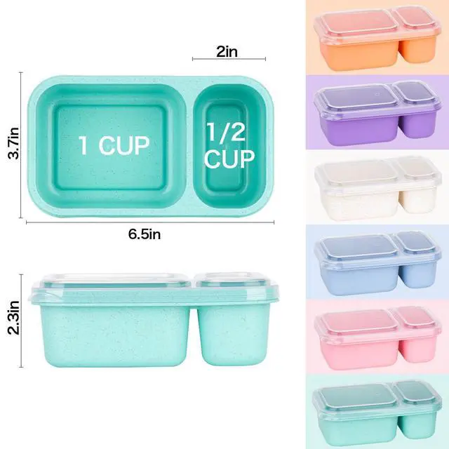 Alt view image 2 of 6 - 2-Compartment Reusable Snack Containers with Lids Wheat Straw Reusable Snack Packs for Meal Prep Food Storage on-the-go Snacking(6Pack)
