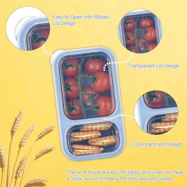 Alt view image 3 of 6 - 2-Compartment Reusable Snack Containers with Lids Wheat Straw Reusable Snack Packs for Meal Prep Food Storage on-the-go Snacking(6Pack)