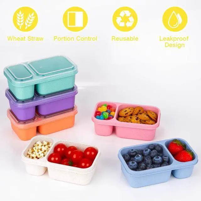Alt view image 4 of 6 - 2-Compartment Reusable Snack Containers with Lids Wheat Straw Reusable Snack Packs for Meal Prep Food Storage on-the-go Snacking(6Pack)