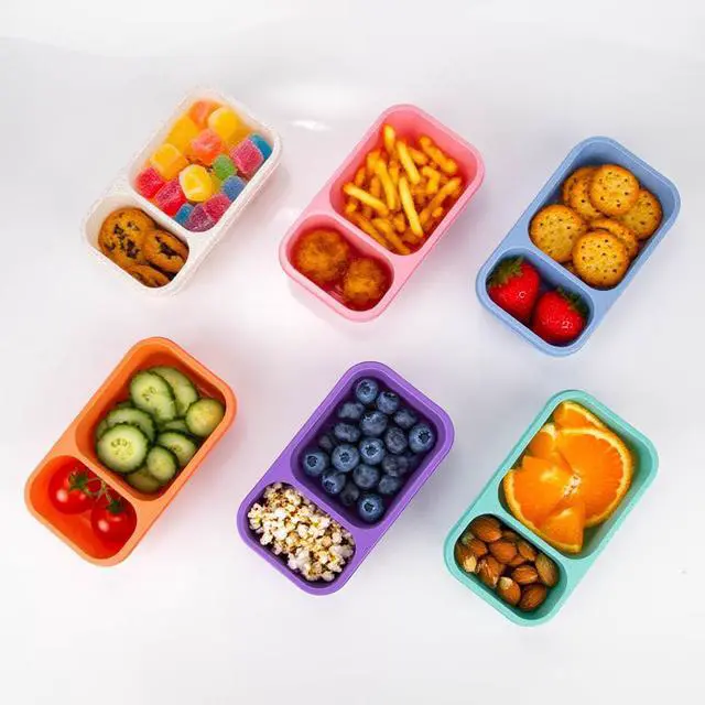 Alt view image 6 of 6 - 2-Compartment Reusable Snack Containers with Lids Wheat Straw Reusable Snack Packs for Meal Prep Food Storage on-the-go Snacking(6Pack)
