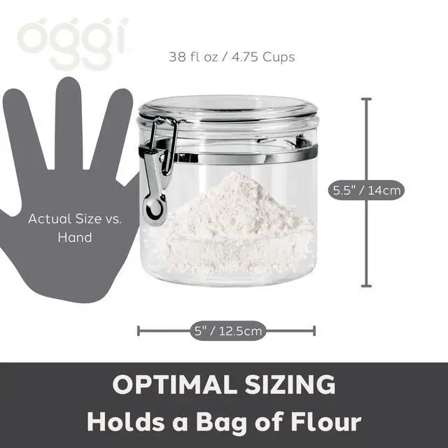 Alt view image 5 of 7 - Clear Canister with Clamp Lid, 38 oz - Large Airtight Food Storage Container, for Kitchen & Pantry Storage of Bulk, Dry Foods Including Pasta, Flour, Sugar, Coffee, Rice, Tea, Spices & Herbs