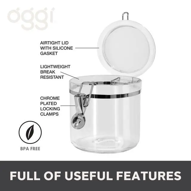 Alt view image 2 of 7 - Clear Canister with Clamp Lid, 38 oz - Large Airtight Food Storage Container, for Kitchen & Pantry Storage of Bulk, Dry Foods Including Pasta, Flour, Sugar, Coffee, Rice, Tea, Spices & Herbs
