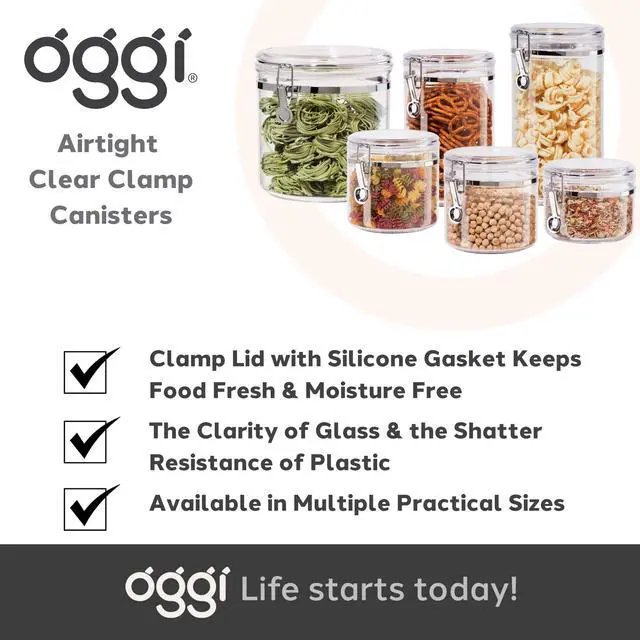 Alt view image 7 of 7 - Clear Canister with Clamp Lid, 28 oz - Large Airtight Food Storage Container, for Kitchen & Pantry Storage of Bulk, Dry Foods Including Pasta, Flour, Sugar, Coffee, Rice, Tea, Spices & Herbs