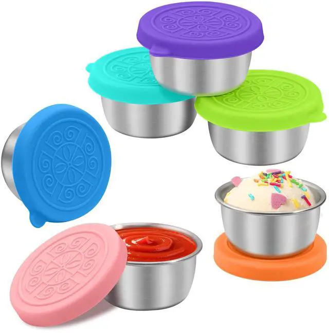Main image of 6x1.6 oz Salad Dressing Container to Go, Leakproof Reusable Stainless Steel Small Container with Lid,Sauce Containers for Lunch box,Picnics,Travel,Office and Meal Prep