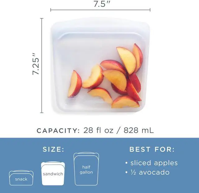 Alt view image 2 of 7 - Silicone Reusable Storage Bag, Sandwich Bags, Reusable Freezer Bag, Microwave, Dishwasher, Oven Safe, Sous Vide, Premium Lunch Container, Eco Friendly, Food Storage Bags, 28 oz, Clear
