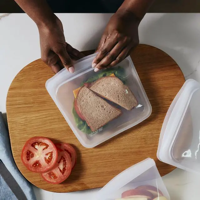 Alt view image 3 of 7 - Silicone Reusable Storage Bag, Sandwich Bags, Reusable Freezer Bag, Microwave, Dishwasher, Oven Safe, Sous Vide, Premium Lunch Container, Eco Friendly, Food Storage Bags, 28 oz, Clear
