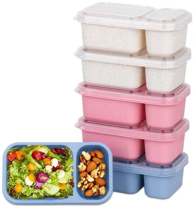 Main image of 6Pack 2-Compartment Reusable Snack Containers with Lids, Wheat Straw Reusable Snack Packs for Meal Prep Food Storage On-the-Go Snacking