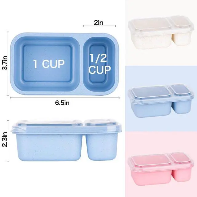 Alt view image 2 of 7 - 6Pack 2-Compartment Reusable Snack Containers with Lids, Wheat Straw Reusable Snack Packs for Meal Prep Food Storage On-the-Go Snacking