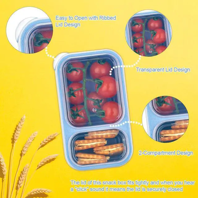 Alt view image 3 of 7 - 6Pack 2-Compartment Reusable Snack Containers with Lids, Wheat Straw Reusable Snack Packs for Meal Prep Food Storage On-the-Go Snacking