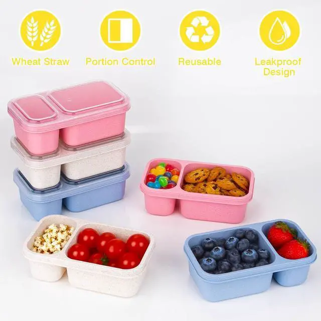 Alt view image 4 of 7 - 6Pack 2-Compartment Reusable Snack Containers with Lids, Wheat Straw Reusable Snack Packs for Meal Prep Food Storage On-the-Go Snacking