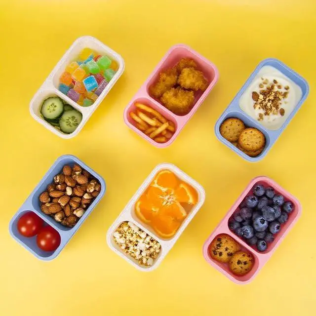 Alt view image 6 of 7 - 6Pack 2-Compartment Reusable Snack Containers with Lids, Wheat Straw Reusable Snack Packs for Meal Prep Food Storage On-the-Go Snacking