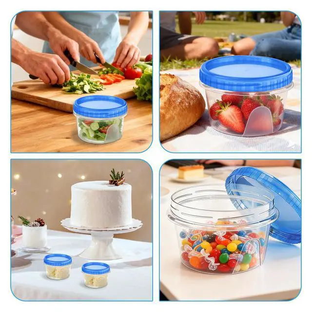 Alt view image 5 of 7 - 6 Pack Freezer Containers with Screw On Lids, 12 Oz Stackable Reusable Plastic Storage Container, Airtight Plastic Food Storage Containers with Twist Top Lids for Food Soup Jello Sauce