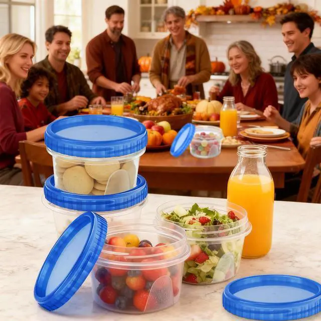 Alt view image 7 of 7 - 6 Pack Freezer Containers with Screw On Lids, 12 Oz Stackable Reusable Plastic Storage Container, Airtight Plastic Food Storage Containers with Twist Top Lids for Food Soup Jello Sauce