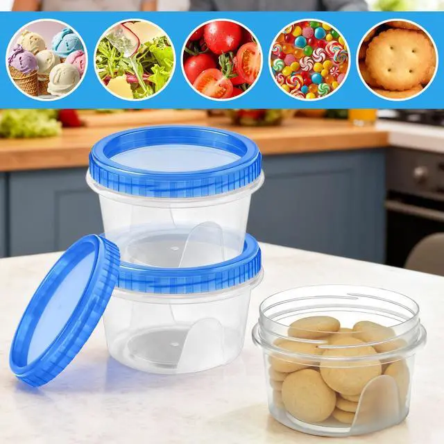 Alt view image 4 of 7 - 6 Pack Freezer Containers with Screw On Lids, 12 Oz Stackable Reusable Plastic Storage Container, Airtight Plastic Food Storage Containers with Twist Top Lids for Food Soup Jello Sauce