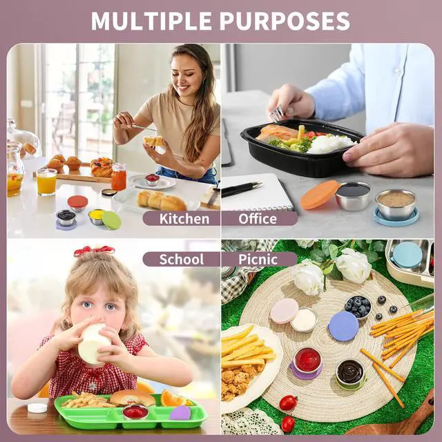 Alt view image 6 of 6 - 8 Pack - 1.6 Oz Small Salad Dressing Containers To Go, Leakproof Condiment Containers with Lids Reusable Stainless Steel Sauce Cups for Lunch Boxes Kitchen Storage Picnics Travel Meal Prep