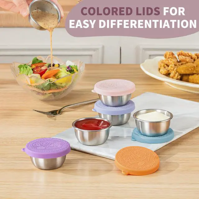 Alt view image 4 of 6 - 8 Pack - 1.6 Oz Small Salad Dressing Containers To Go, Leakproof Condiment Containers with Lids Reusable Stainless Steel Sauce Cups for Lunch Boxes Kitchen Storage Picnics Travel Meal Prep