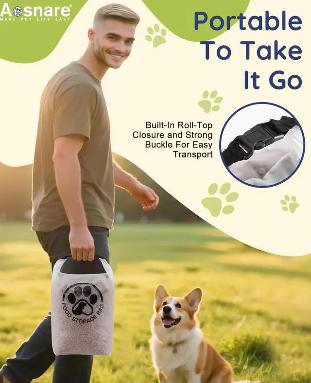 Alt view image 2 of 7 - Pet Food Storage Bag for Travel - Transparent Leak-Proof Dog Food Container with Roll-Top Closure, Keeps Kibble Fresh for Camping Trip, Dog Boarding, Weekend Getaways (14 Cups)