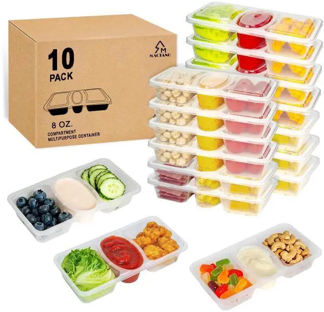Main image of 8 OZ Reusable Snack Containers with Lids, New 3 Compartment Condiment Snack Pack Containers 10 Sets