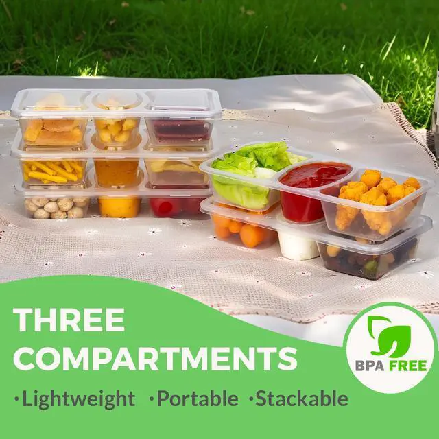 Alt view image 2 of 7 - 8 OZ Reusable Snack Containers with Lids, New 3 Compartment Condiment Snack Pack Containers 10 Sets
