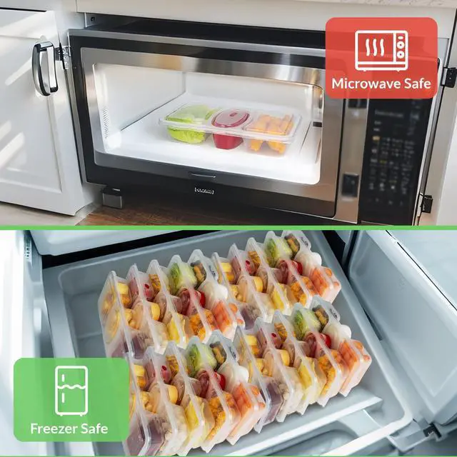 Alt view image 5 of 7 - 8 OZ Reusable Snack Containers with Lids, New 3 Compartment Condiment Snack Pack Containers 10 Sets