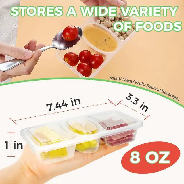 Alt view image 7 of 7 - 8 OZ Reusable Snack Containers with Lids, New 3 Compartment Condiment Snack Pack Containers 10 Sets
