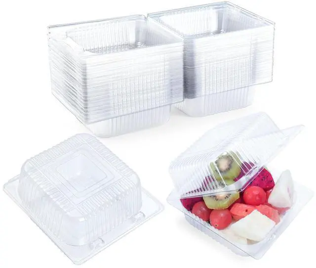 Main image of 50 Count Clear Plastic Containers with Lids for Food, Thickened Disposable Sandwich Containers Clamshell Boxes for Cake Slice, Dessert, Hamburger, Salad, Pastry, Fruits, Takeout Tray