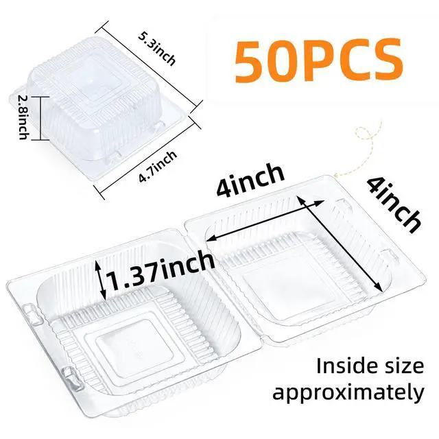Alt view image 2 of 6 - 50 Count Clear Plastic Containers with Lids for Food, Thickened Disposable Sandwich Containers Clamshell Boxes for Cake Slice, Dessert, Hamburger, Salad, Pastry, Fruits, Takeout Tray