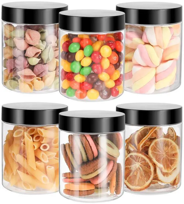 Main image of 6 Pack Plastic Jars with Lids, 8 oz Clear Storage Container, Leakproof Plastic Mason Jars, Empty Round Slime Container, Cosmetic Jars for Storing Dry Food, Peanut, Spice, Cookie, Candy