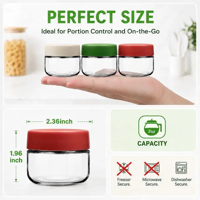 Alt view image 2 of 7 - 2 oz Glass Dressing Containers With Lids, Sauce Jars for Lunch, 6pk