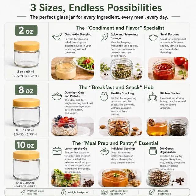 Alt view image 7 of 7 - 2 oz Glass Dressing Containers With Lids, Sauce Jars for Lunch, 6pk