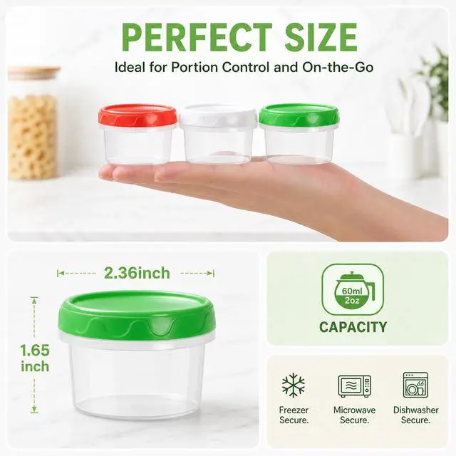 Alt view image 2 of 7 - 2 oz Plastic Containers with Lids Small Salad Dressing Container To Go Condiment Sauce Dipping Cups Jar Airtight,12-pack