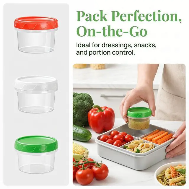 Alt view image 4 of 7 - 2 oz Plastic Containers with Lids Small Salad Dressing Container To Go Condiment Sauce Dipping Cups Jar Airtight,12-pack