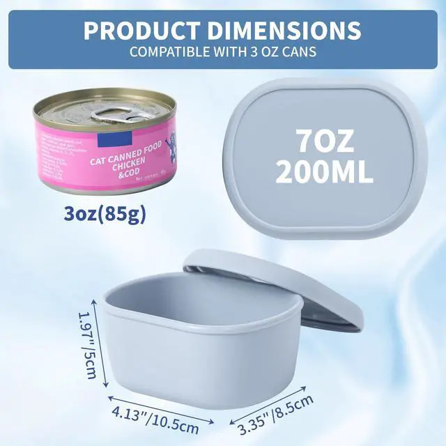 Alt view image 2 of 7 - Canned Cat Food Storage Container for 3oz Cat Cans, 2Pack Silicone Airtight Can Cover Pet Food Sealer Reusable Sealing Box for 2.56''/65mm Can Keep Food Fresh