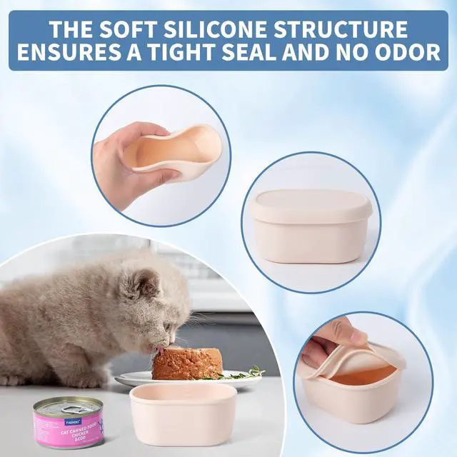 Alt view image 5 of 7 - Canned Cat Food Storage Container for 3oz Cat Cans, 2Pack Silicone Airtight Can Cover Pet Food Sealer Reusable Sealing Box for 2.56''/65mm Can Keep Food Fresh