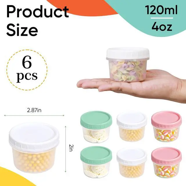 Alt view image 3 of 7 - 4oz 6Pack Small Food Containers with Lids Salad Dressing Container Reuseable Snack Container Plastic Jar Freezer Storage Jars, Leakproof/Microwave/Dishwasher Safe