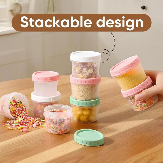 Alt view image 7 of 7 - 4oz 6Pack Small Food Containers with Lids Salad Dressing Container Reuseable Snack Container Plastic Jar Freezer Storage Jars, Leakproof/Microwave/Dishwasher Safe