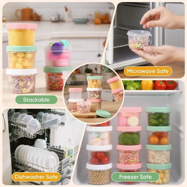 Alt view image 6 of 7 - 4oz 6Pack Small Food Containers with Lids Salad Dressing Container Reuseable Snack Container Plastic Jar Freezer Storage Jars, Leakproof/Microwave/Dishwasher Safe
