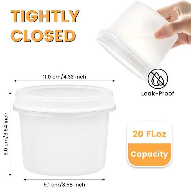 Alt view image 2 of 6 - 6 Pack - 20 Oz Food Storage Containers with Screw Lids, Airtight Plastic Small Freezer Storage Container for Ice Cream, Overnight Oats, Snack, Soup, Portion and Meal Prep Container