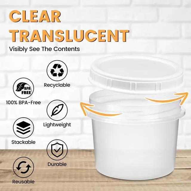 Alt view image 3 of 6 - 6 Pack - 20 Oz Food Storage Containers with Screw Lids, Airtight Plastic Small Freezer Storage Container for Ice Cream, Overnight Oats, Snack, Soup, Portion and Meal Prep Container