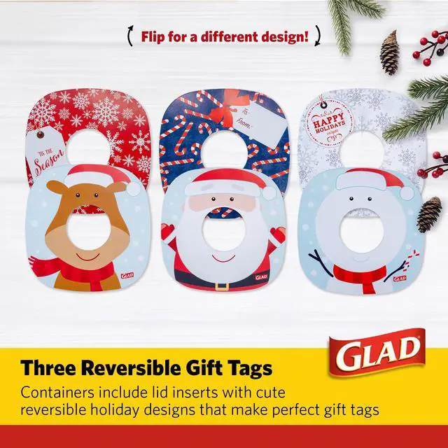 Alt view image 3 of 7 - GladWare Holiday Food Storage Containers with Reversible Gift Tags, Large Square BPA Free Plastic for Holiday Cookies and Gifting, Microwave Freezer Dishwasher Safe, 42 Oz, 3 Count
