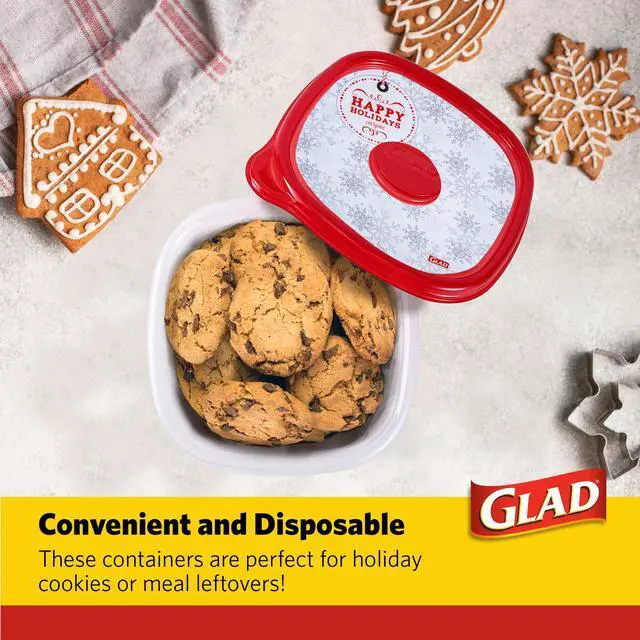 Alt view image 4 of 7 - GladWare Holiday Food Storage Containers with Reversible Gift Tags, Large Square BPA Free Plastic for Holiday Cookies and Gifting, Microwave Freezer Dishwasher Safe, 42 Oz, 3 Count
