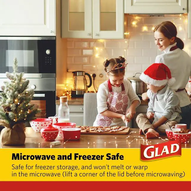 Alt view image 5 of 7 - GladWare Holiday Food Storage Containers with Reversible Gift Tags, Large Square BPA Free Plastic for Holiday Cookies and Gifting, Microwave Freezer Dishwasher Safe, 42 Oz, 3 Count