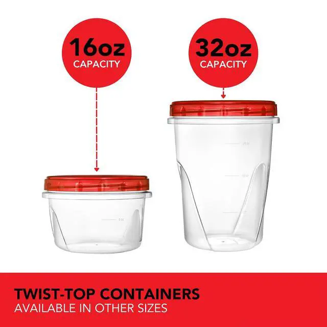 Alt view image 5 of 7 - 16oz Plastic Containers with Red Twist Top Lids (10 Pack) 2-Cup Freezer Containers for Leftovers, Airtight Reusable Soup Storage, Microwave & Dishwasher Safe