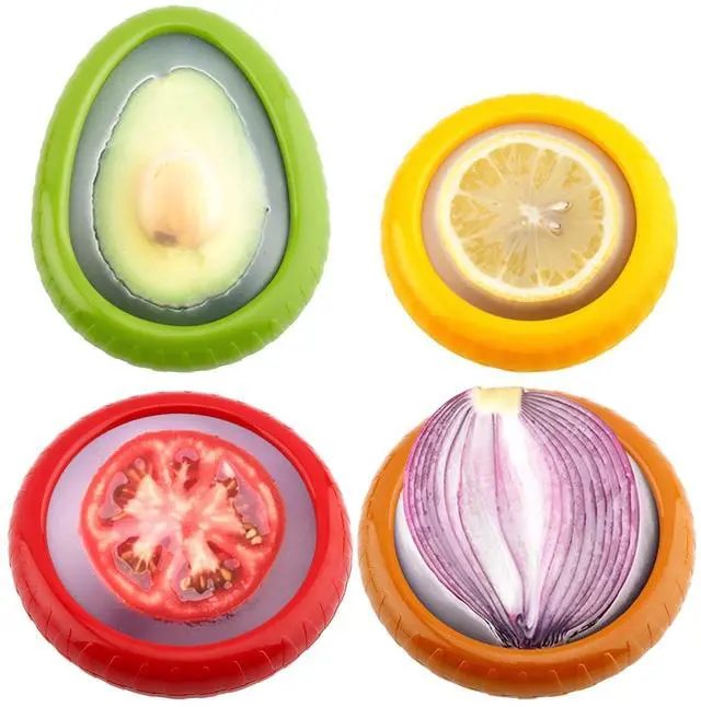 Main image of Avocado Saver and Tomato Holder - Set of 4 Reusable Storage Containers for Fridge - Ideal for Garlic, Onions, Lemons, and Potatoes