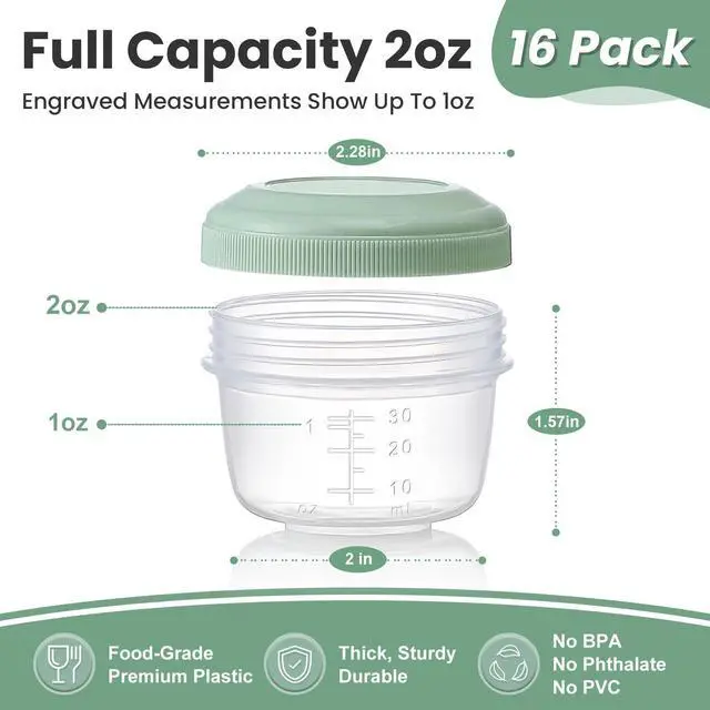 Alt view image 2 of 7 - 16 Pack 2 oz Salad Dressing Container to Go, Small Condiment Containers with Lids for Lunch Bento Box, Reusable Plastic Snack Jars, Deli Containers, Colorful Sauce Cups, Dishwasher Safe