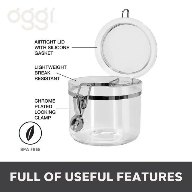 Alt view image 2 of 7 - Clear Canister with Clamp Lid, 28 oz - Large Airtight Food Storage Container, for Kitchen & Pantry Storage of Bulk, Dry Foods Including Pasta, Flour, Sugar, Coffee, Rice, Tea, Spices & Herbs