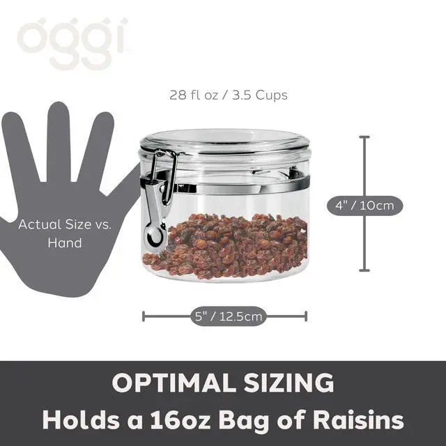 Alt view image 5 of 7 - Clear Canister with Clamp Lid, 28 oz - Large Airtight Food Storage Container, for Kitchen & Pantry Storage of Bulk, Dry Foods Including Pasta, Flour, Sugar, Coffee, Rice, Tea, Spices & Herbs